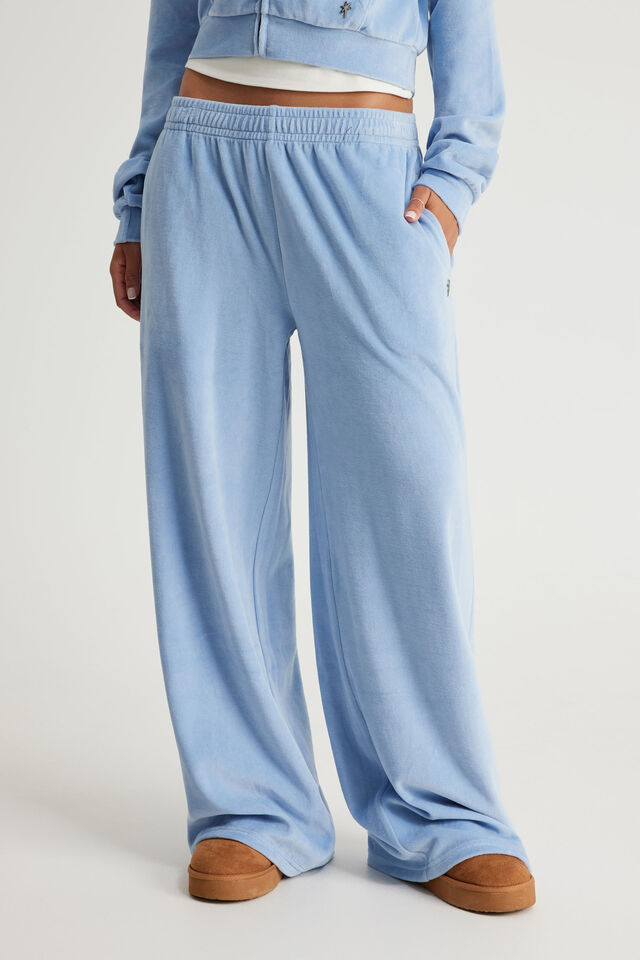 Notion Velour Wide Leg Track Pant, NTN BLUE MIST
