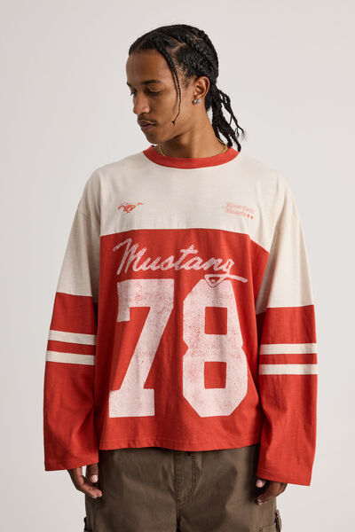 Ford Long Sleeve Panelled Tshirt, LCN FOR RED CLAY/MUSTANG STRIPE