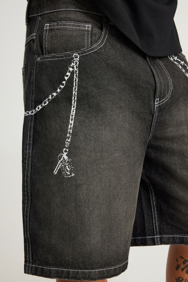 Notion Relaxed Baggy Denim Short, DISTRESSED DARK MATTER/CHAINS