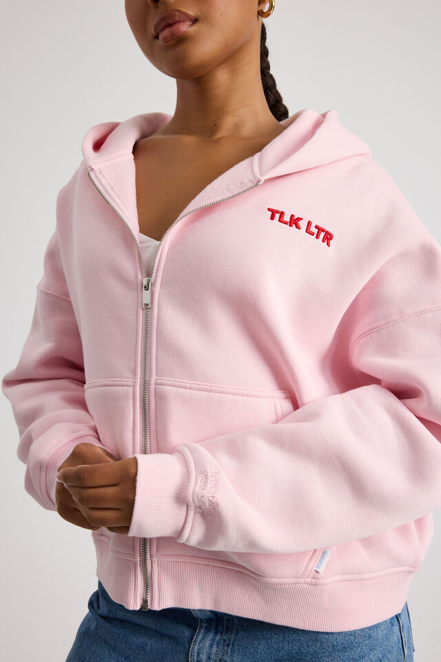 Stormy Zip Through Hoodie, PARFAIT PINK/TLK LTR AGAIN & AGAIN