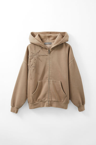 Allie Zip Through Slouchy Hoodie, WASHED MORTAR/STARBUST