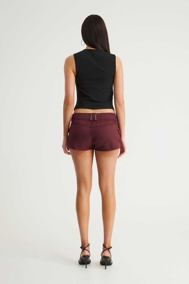 Rebel Girl Low Rise  Booty Short, BORDEAUX BABY
