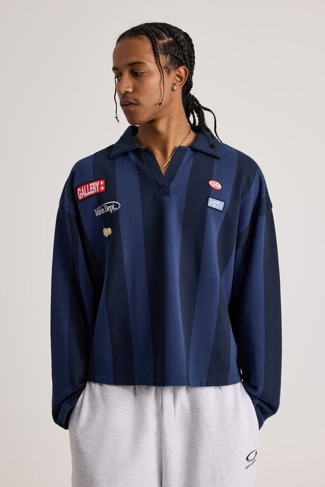 Open Gallery Striped Polo, OG ACADEMY BLUE STRIPE/OPEN GALLERY ICONS