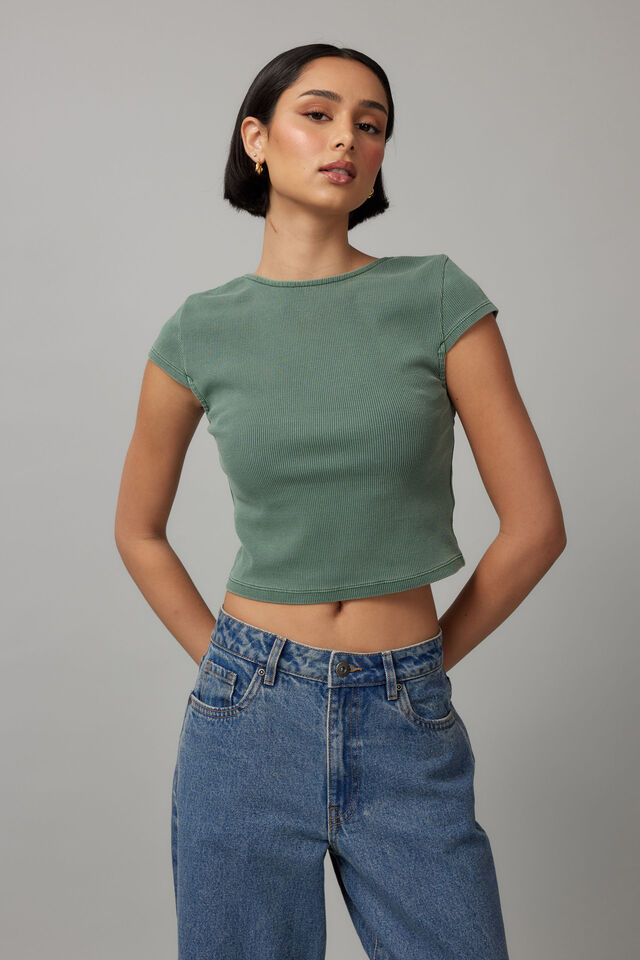 Hazel Open Back Tee, WASHED SUMMER IVY