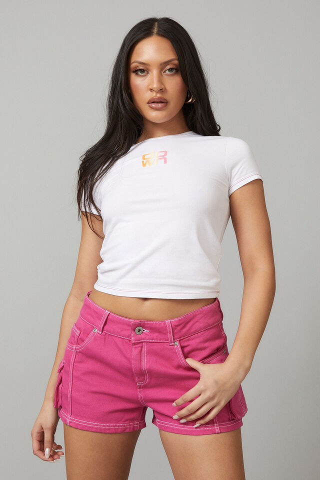 Micro Denim Cargo Short, RASPBERRY ROSE