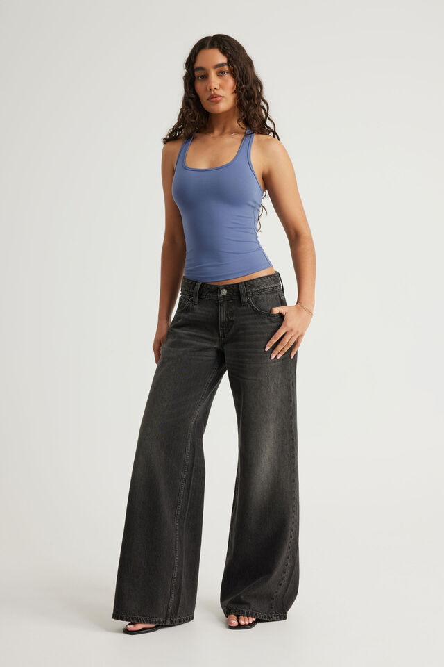 Snatched Racer Tank, BLUE FIN