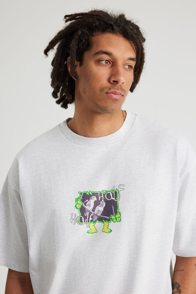 Half Half Box Fit Graphic T Shirt, HH SILVER MARLE/EQUILBRIUM