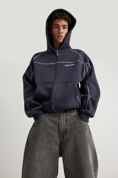 Half Half Zip Thru Hoodie, HH NAVY BLAZER/PANELLING