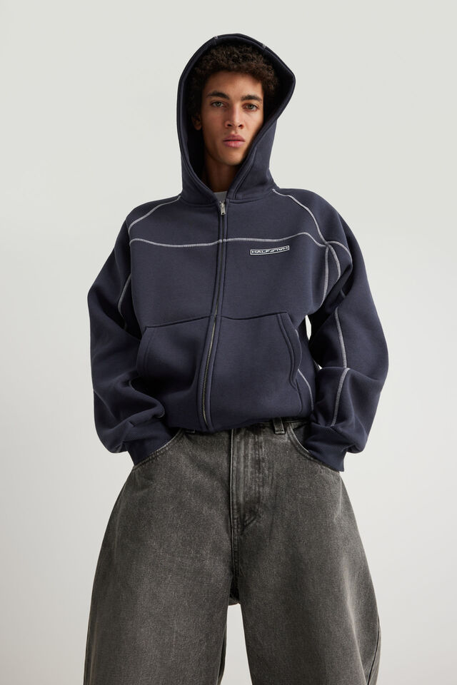 Half Half Zip Thru Hoodie, HH NAVY BLAZER/PANELLING