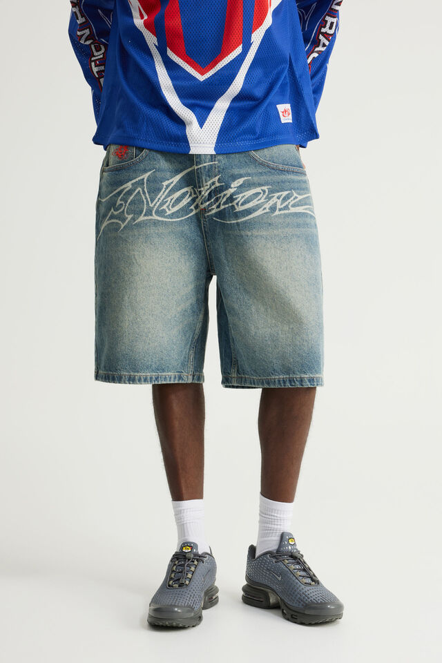 Notion Relaxed Baggy Denim Short, GRUNGEY BLUE