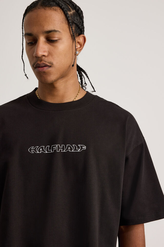 Half Half Heavyweight Box Fit Graphic Tshirt, HH BLACK/HALF HALF FUTURISTIC