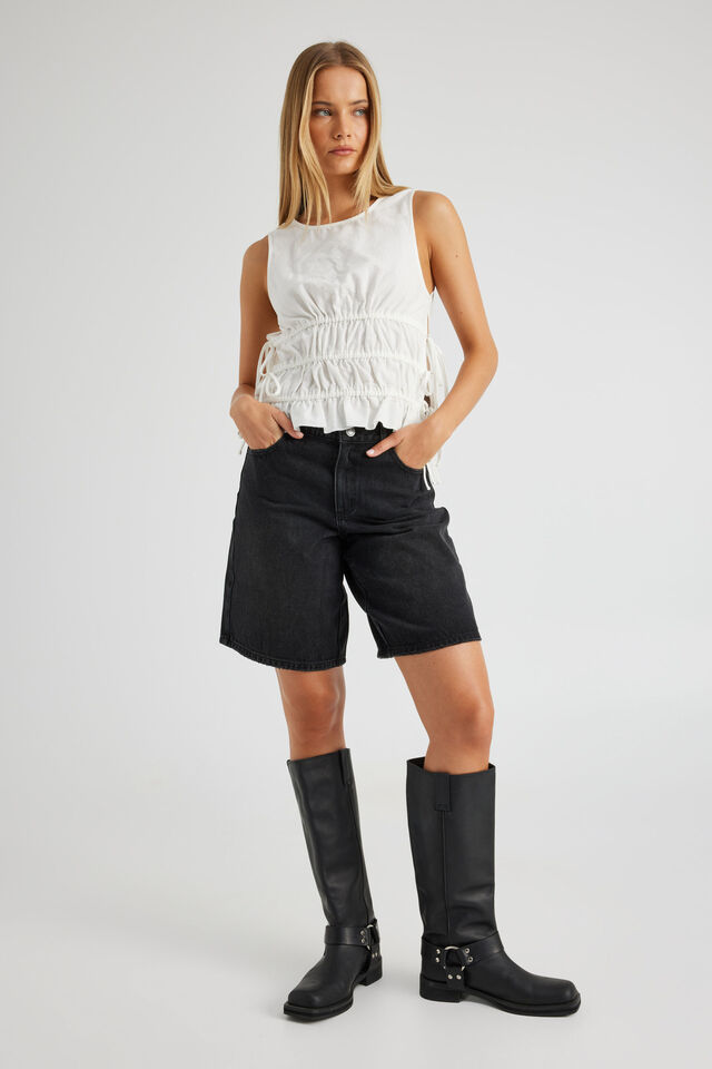 Remi Ruched Tie Top, WHITE