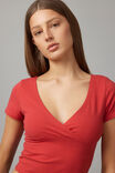 Estelle Short Sleeve Wrap Top, RANCH RED - alternate image 4