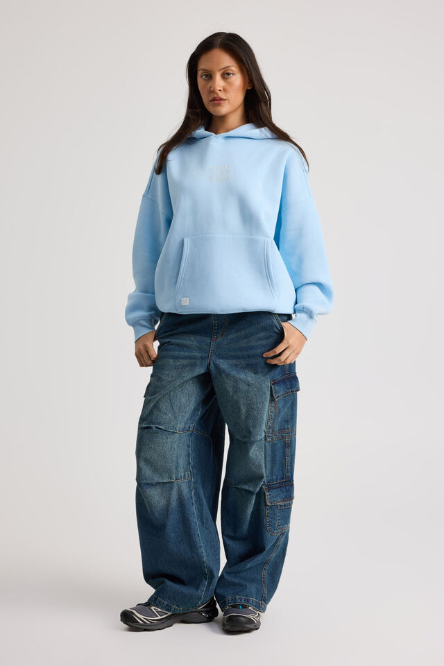 Harley Slouchy Hoodie, AIRY BLUE/TLK LTR VINATGE WHITE