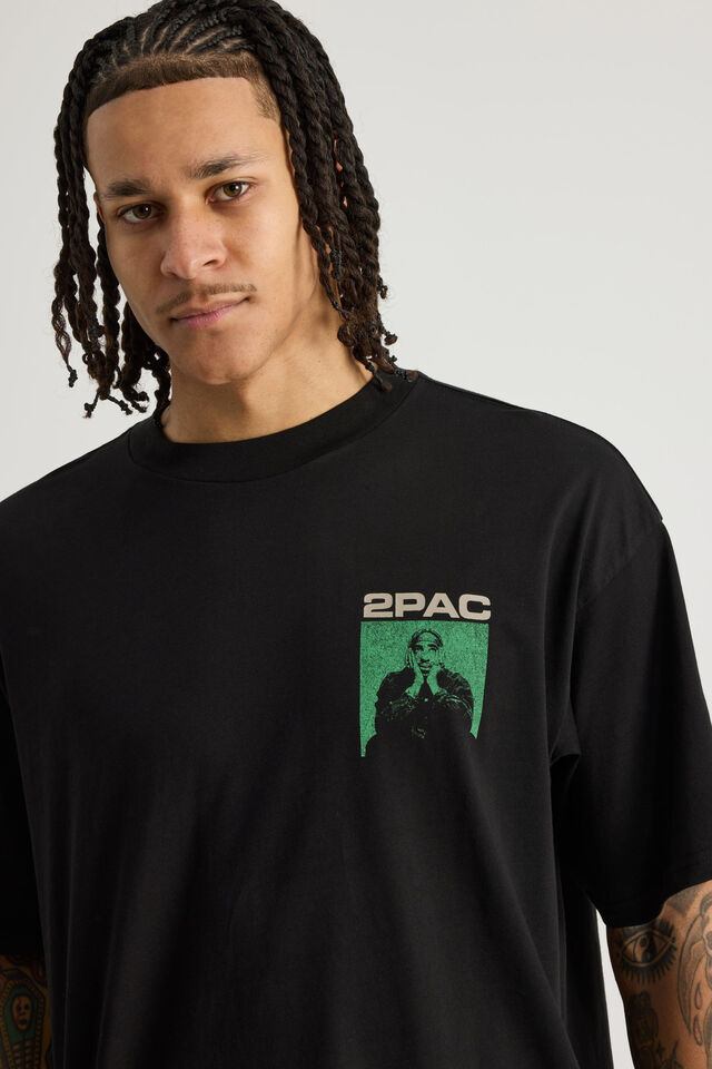 Box Fit Music Merch T Shirt, LCN BRA BLACK/TUPAC THE ROSE