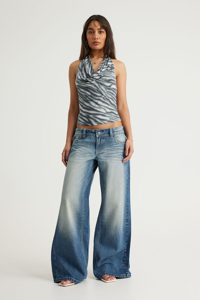Cowl Neck Halter, ABSTRACT ZEBRA