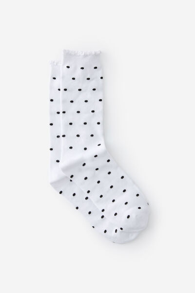 Girls Everyday Crew Sock, WHITE W BLK POLKA DOT