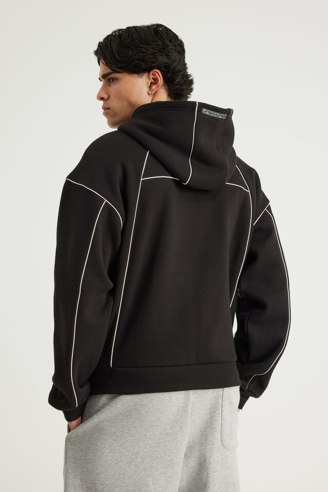 Half Half Zip Thru Hoodie, HH BLACK/PANELLING
