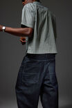 Half Half Boxy Cropped Short Sleeve Shirt, NAVY GREEN CHECK/HH PILL - example image 3