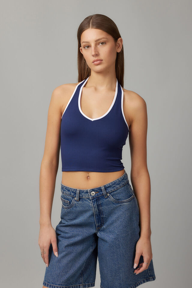 Holly Halter Top, NAVY/WHITE