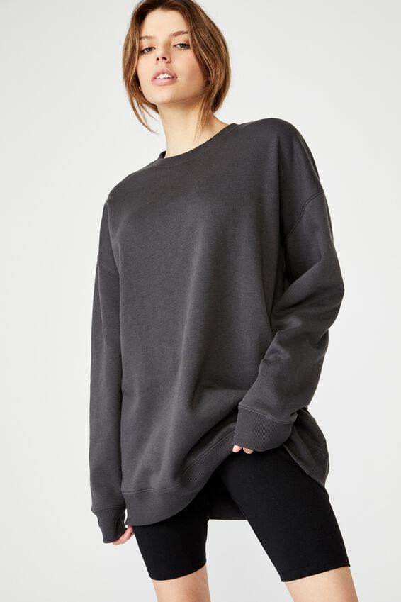 Oversized Crew Neck Sweater, ASPHALT