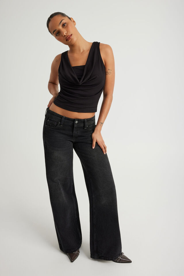 Cowl Front Tank, WASHED BLACK