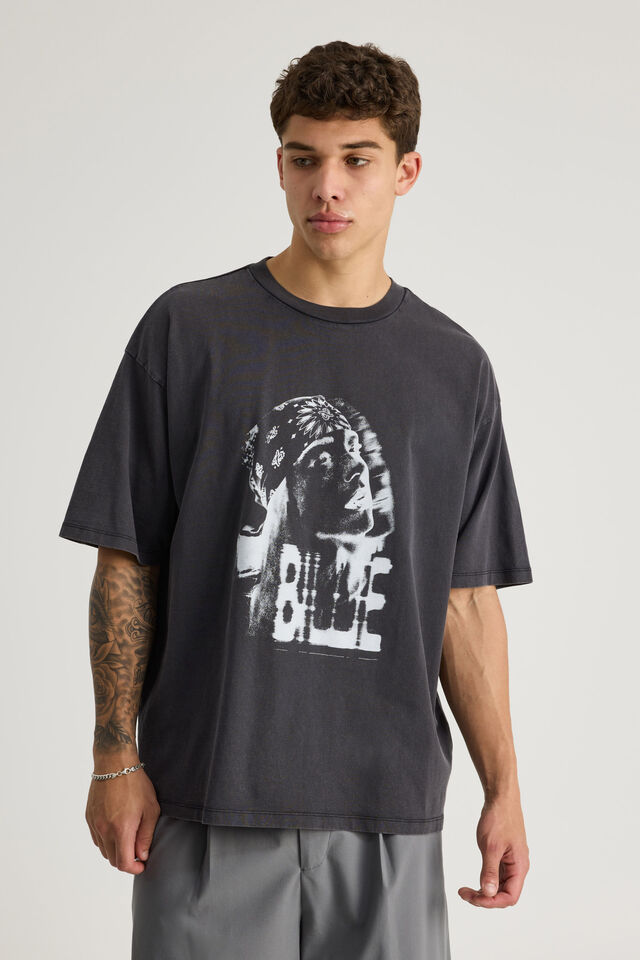 Box Fit Music Merch T Shirt, LCN BRA WASHED BLACK/BILLIE EILISH