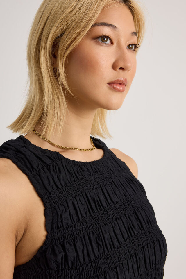 Ella Shirred Tank, BLACK