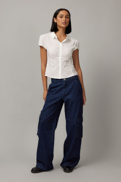 Lexi Skate Cargo Jean, NAVY PINSTRIPE