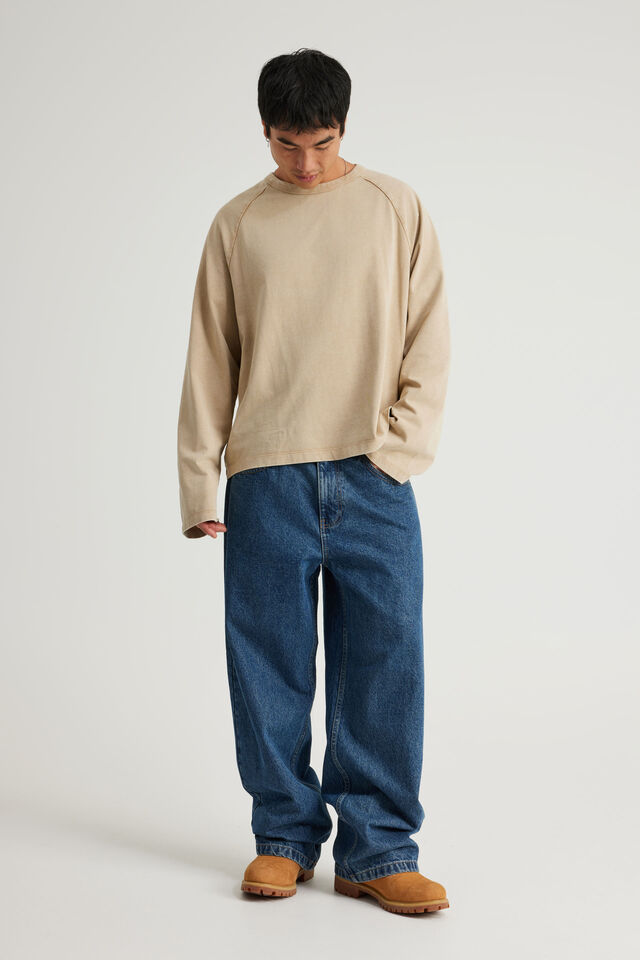 Open Gallery Raglan Long Sleeve Tshirt, OG WASHED CREMA