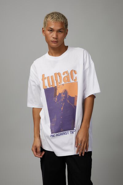 Oversized Music Merch T Shirt, LCN BRA WHITE/TUPAC STREETS