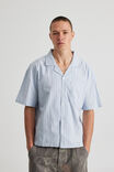 Boxy Cropped Short Sleeve Shirt, TONAL BLUE OXFORD STRIPE - alternate image 1