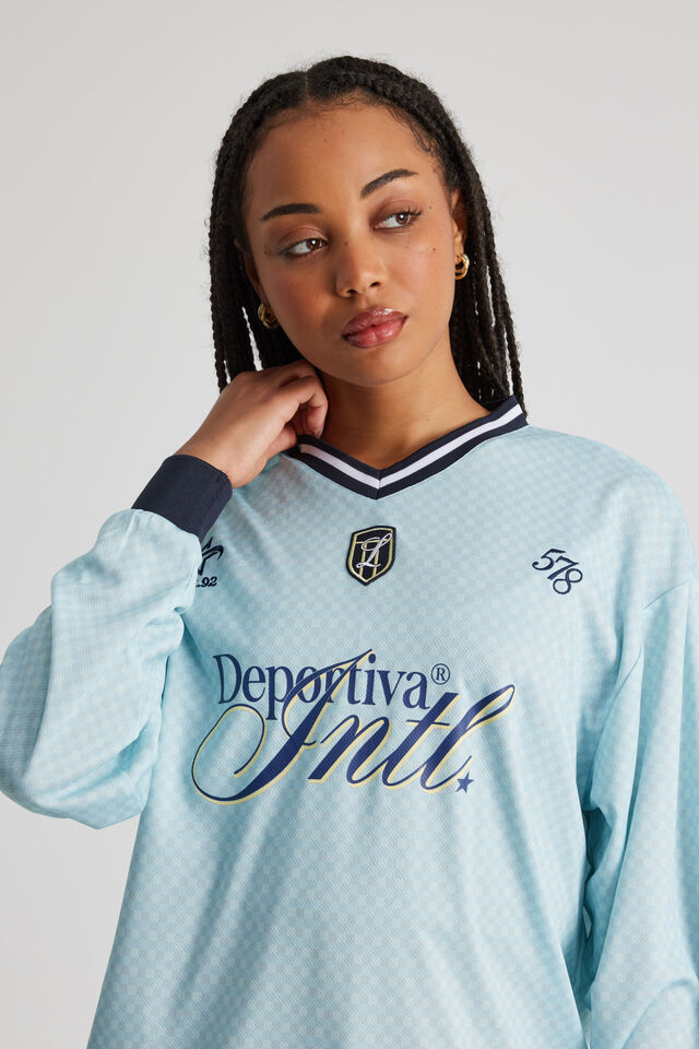Long Sleeve Sports Jersey Top, AQUA MARINE/ESTRELLA