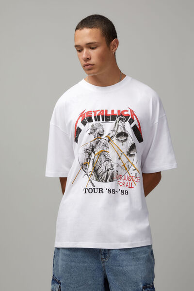 Oversized Music Merch T Shirt, LCN MT WHITE/METALLICA JUSTICE