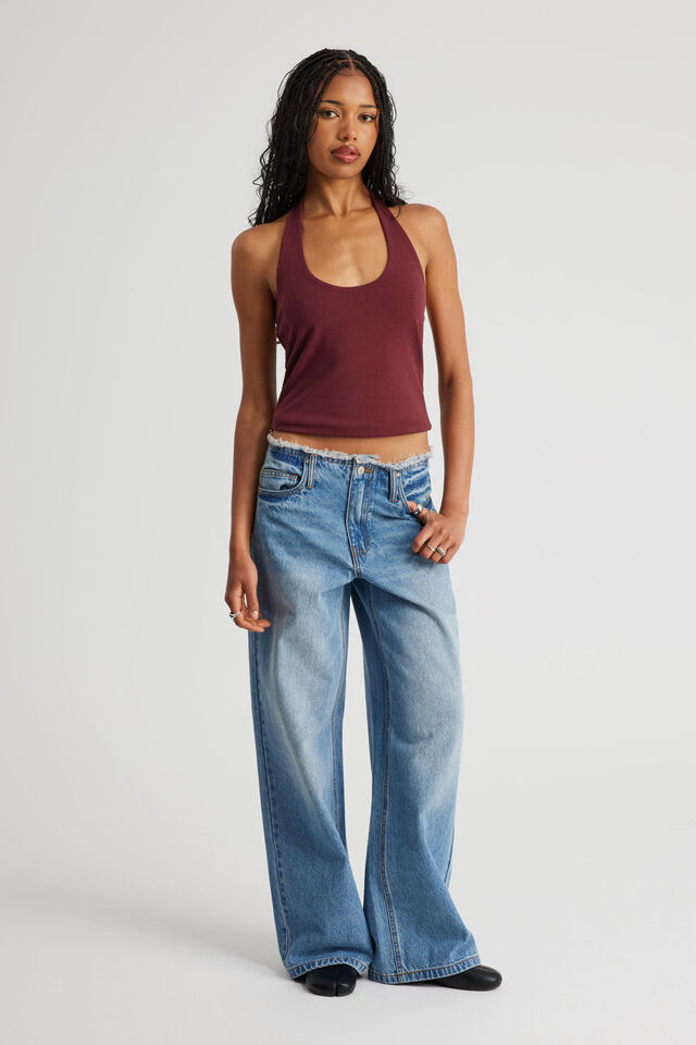 Scoop Neck Halter Top, WASHED BOARDEAUX