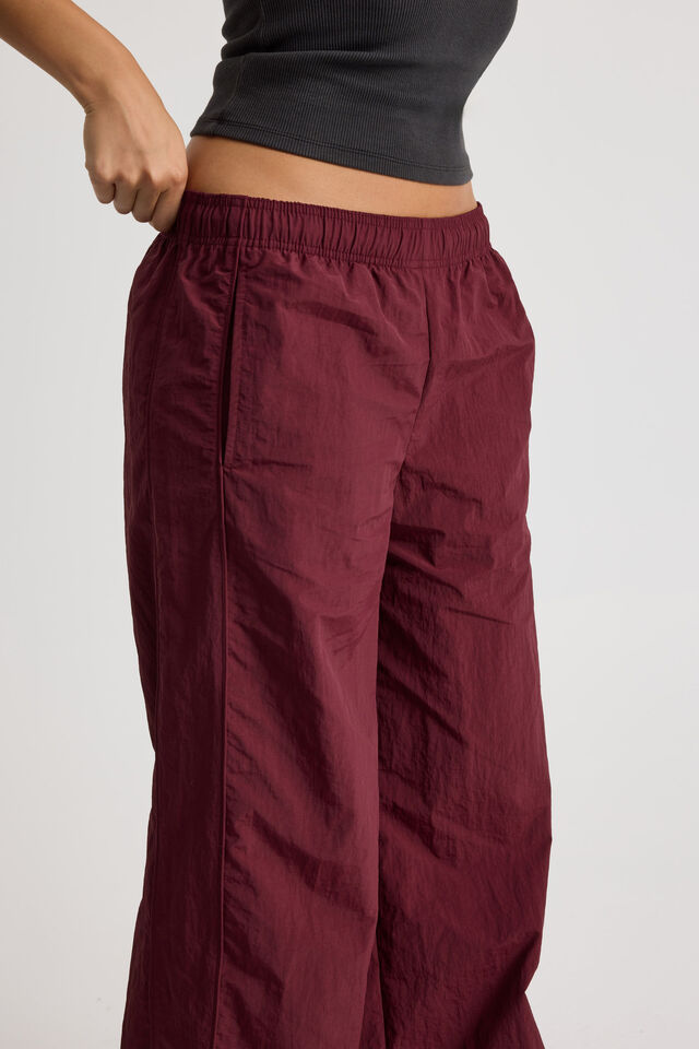 Freya Wide Leg  Woven Sporty Trackpant, CHERRY LACQUER