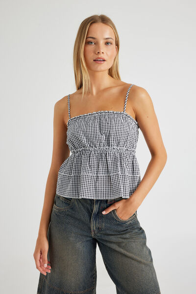 Luca Ruffle Top, BLACK GINGHAM