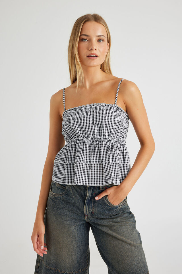 Luca Ruffle Top, BLACK GINGHAM