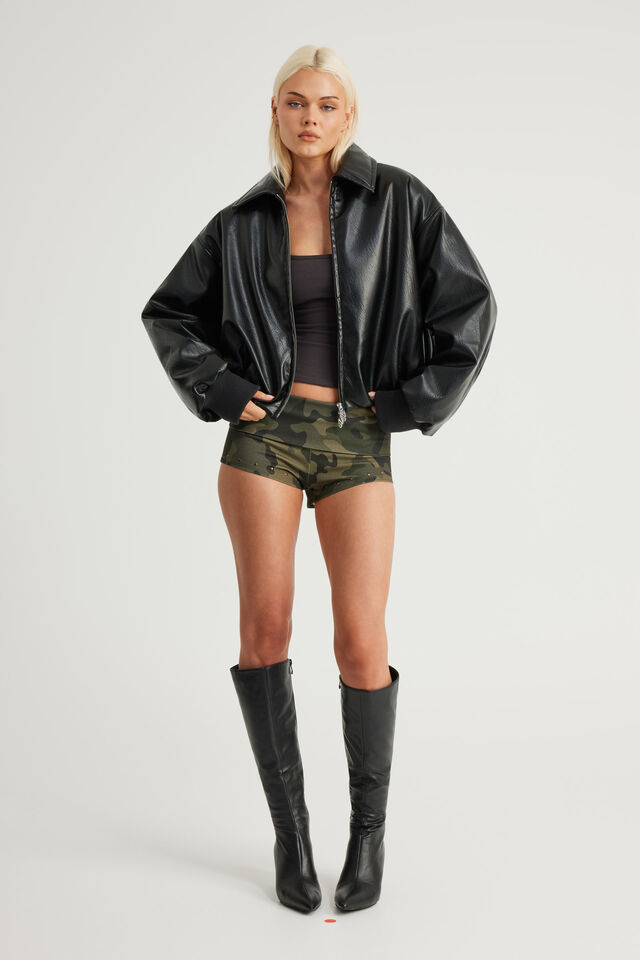 Bowery Padded Faux Leather Jacket, NOIR