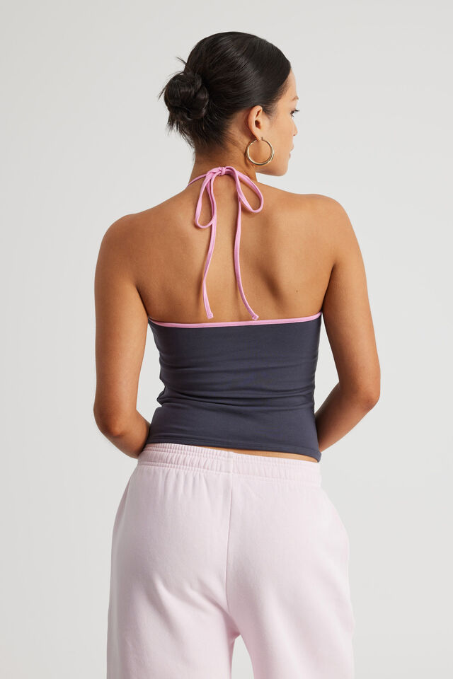 Tie Neck Halter Top, SEAL/VENICE PINK PICOT