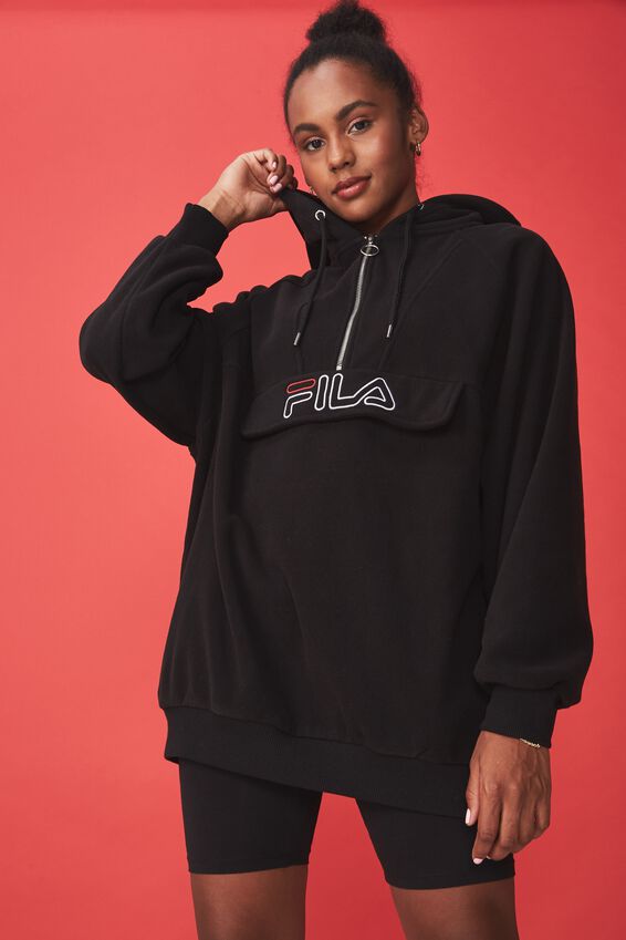 Fila Lcn Polar Fleece Oversized Hoodie, BLACK