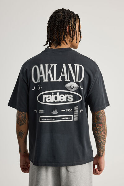 Heavyweight Box Fit Nfl Tshirt, LCN NFL RAIDERS WASHED SLATE/OAKLAND BARCODE