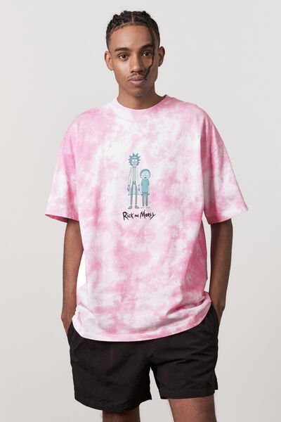 Oversized Rick & Morty T Shirt, LCN CAR PINK TIE DYE/RICK AND MORTY
