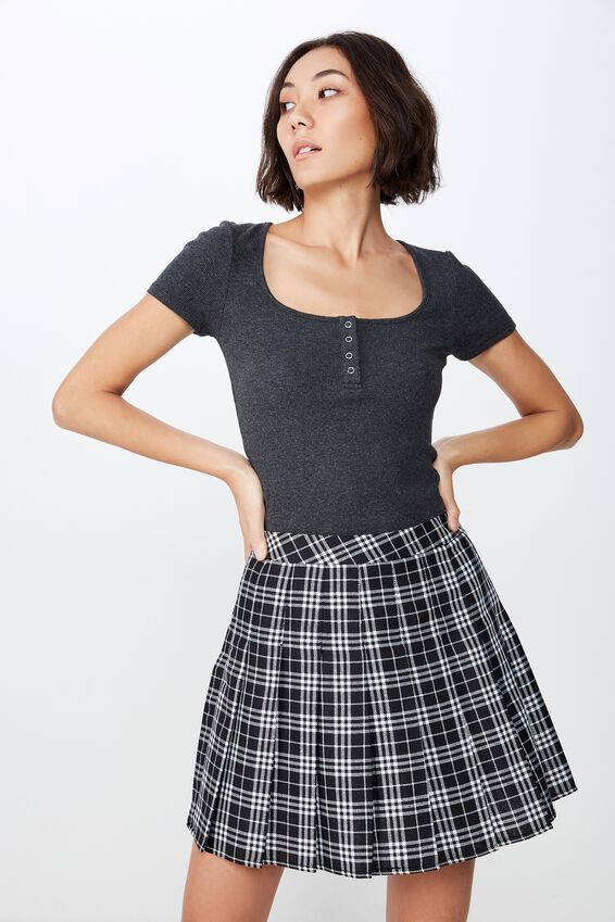 Short Sleeve Rib Henley, CHARCOAL MARLE