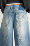 Mega Baggy Jort, CHARISMA BLUE/SKULL ANGEL WINGS - example image 2