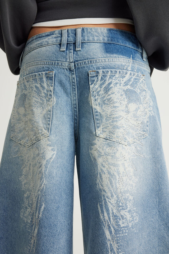 Mega Baggy Jort, CHARISMA BLUE/SKULL ANGEL WINGS