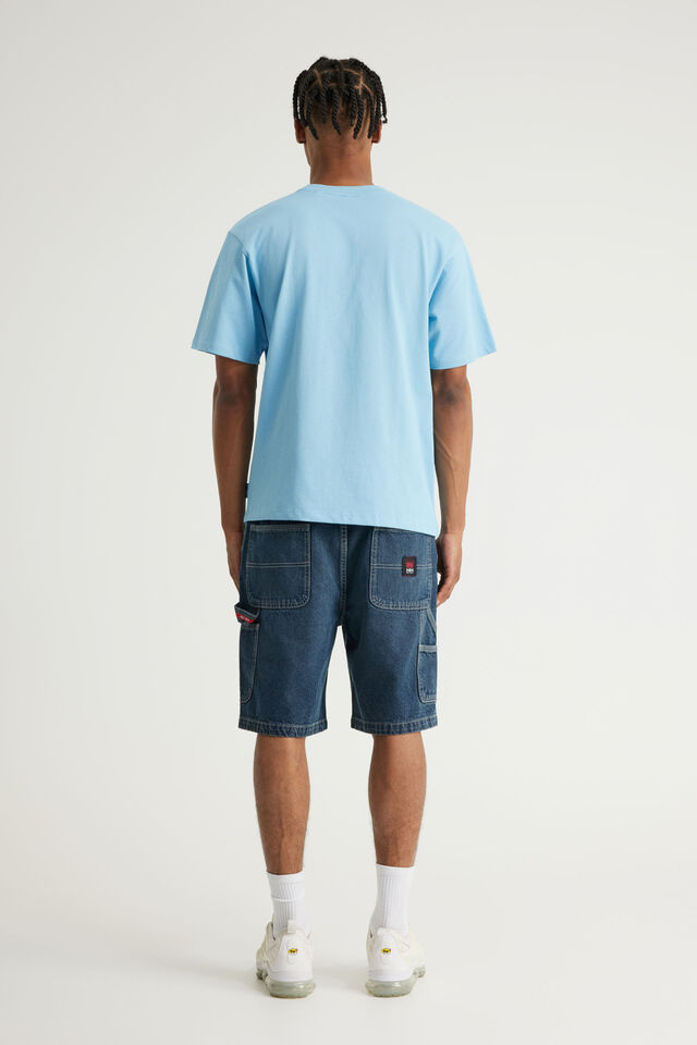 Half Half Painter Baggy Denim Short, FADED STORM