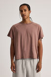 Boxy Cropped Raglan Tshirt, WASHED CACAO - alternate image 1