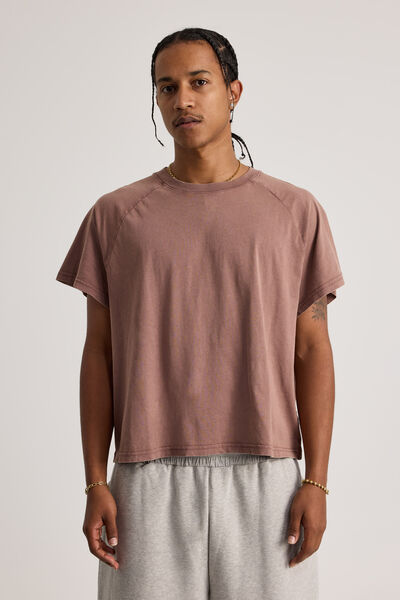 Boxy Cropped Raglan Tshirt, WASHED CACAO