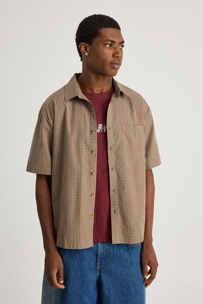 Half Half Short Sleeve Shirt, HH HAZLENUT CHECK